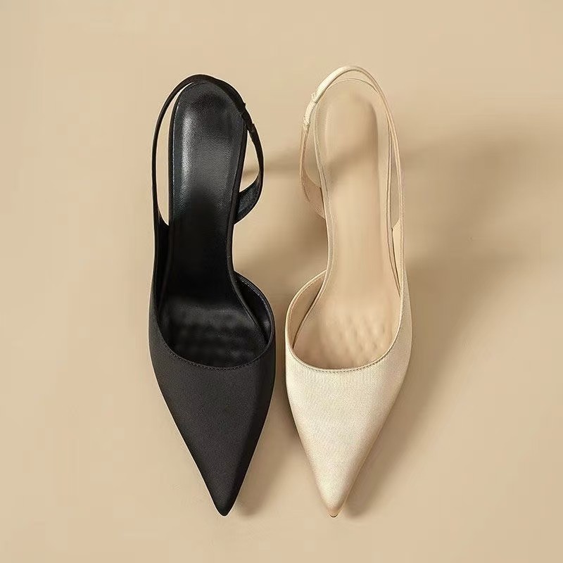 Minimalist Satin Pointed Toe Slingback High Heels