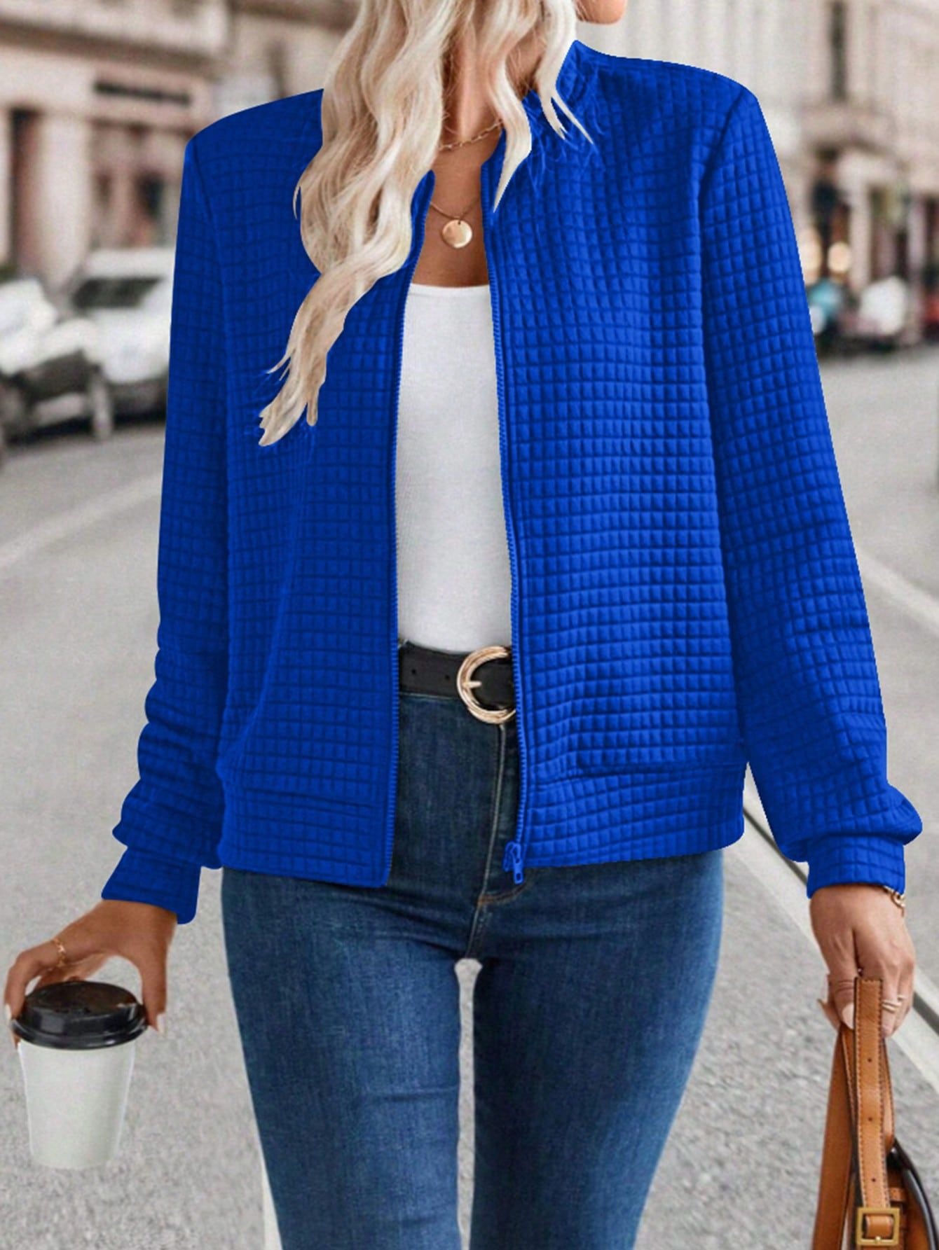 Hot Selling New Arrival Women's Long Sleeve Zip-Up Solid Color Decorative Cardigan, Solid Casual Outerwear For Ladies