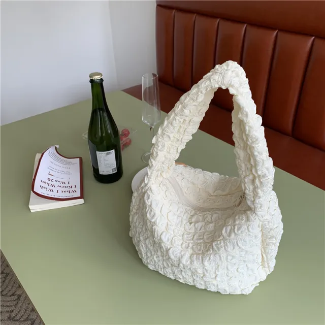 One shoulder Underarm Tote Cloud Pleated White - Shop at LoveMi