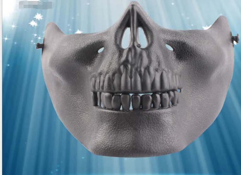 Warrior Army Fan Field Horror Bloody Skull Half Face Mask - Black