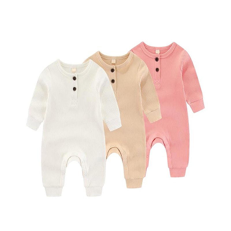 3-Pack Newborns Infants Baby Boys & Girls Long Sleeve Ribbed Romper Soft Button Front Jumpsuit — foto 15