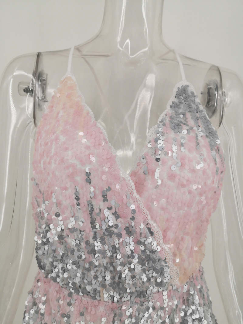 Women’s V-Neck Sling Backless Sequin Jumpsuit