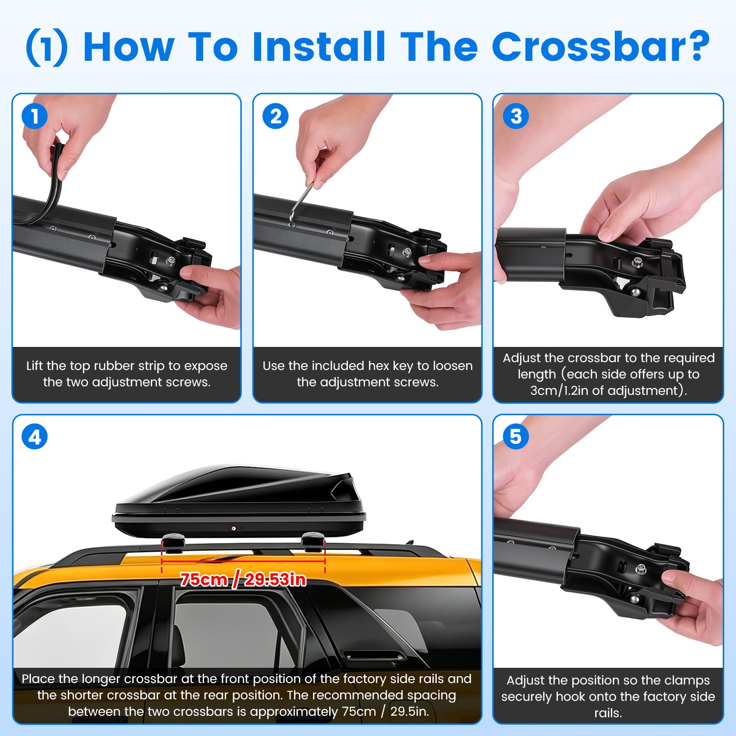 Roof Rack Cross Bars Fit For Ford Bronco Sport 2021-2026 On-Road Off-Road Aluminum Lockable Car Roof Crossbar Set For Factory Raised Side Rails 396LBS Capacity For Luggage Kayak Bike — foto 3