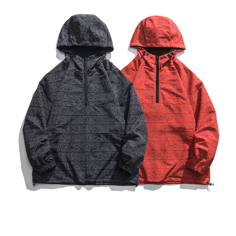 Hip-hop Letters Full Print Hooded Jacket