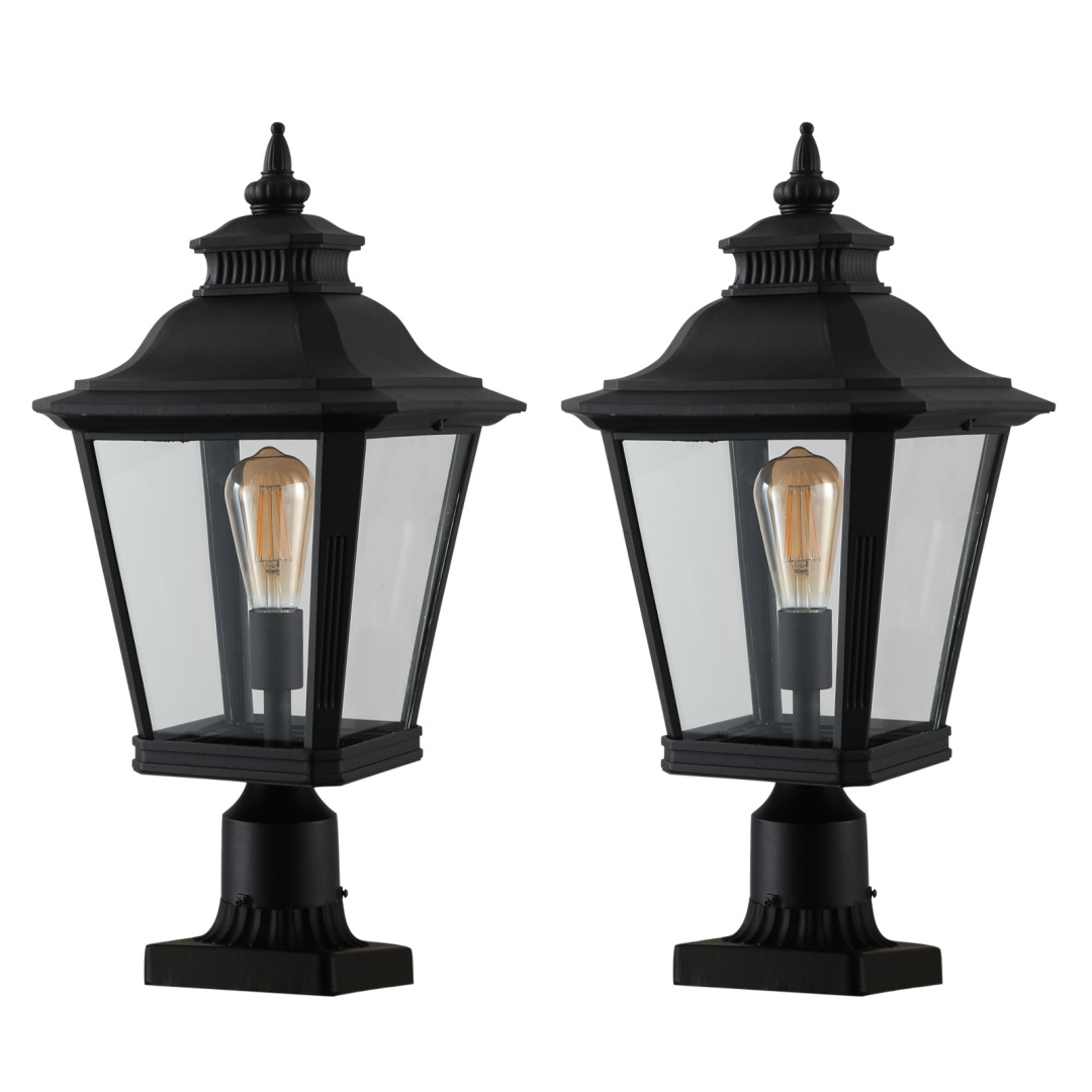 21in H 1-Pack Outdoor Post Lantern Light -Vintage Black Metal & Clear Glass... 5