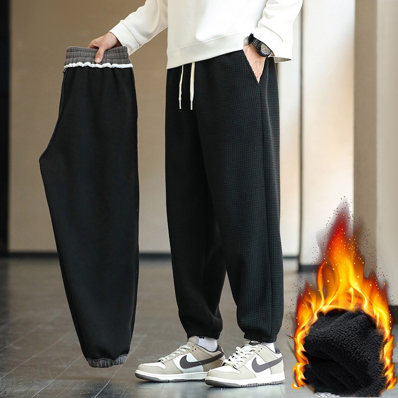 Waffle Sweatpants Men's Slacks With Fleece