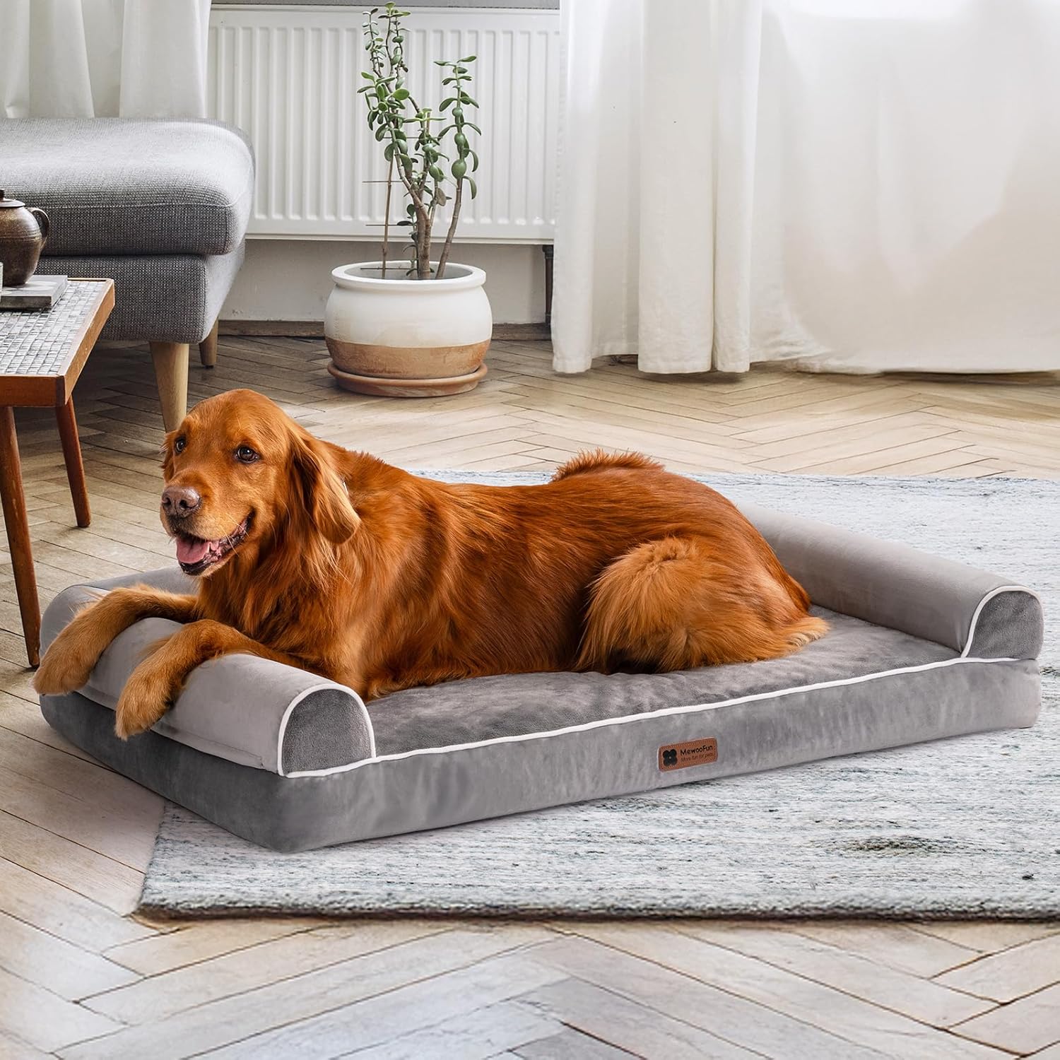 MEWOOFUN Orthopedic Dog Bed For Large Dogs - XL Egg Crate Foam Mattress With Rem