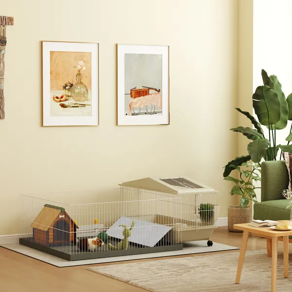 Small Animal Cage With Removable Pet Playpen, Guinea Pig Cage With Waterproof Pad Beige - Shop at LoveMi