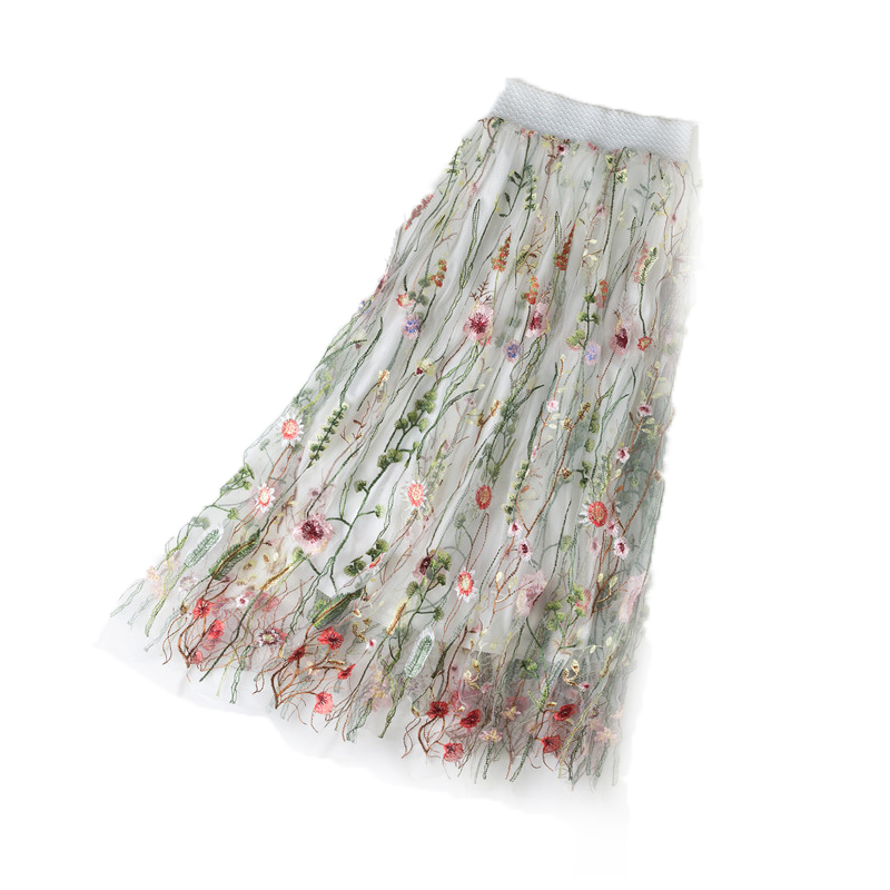 Lace Embroidered Gauze Skirt High Waist Slimming Large Size Flesh-covering