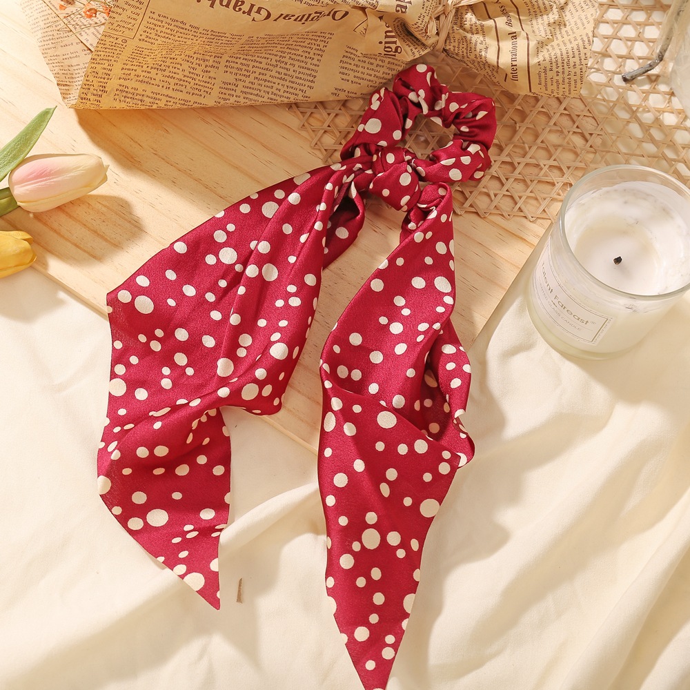 Small floral ponytail long streamer hair band Red Dots - Shop at LoveMi