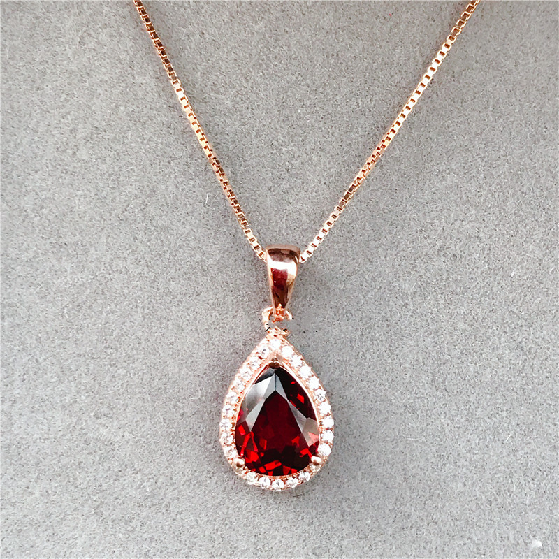 Natural Mozambique Garnet Drop Shape Pendant Sterling Silver Plated Necklace