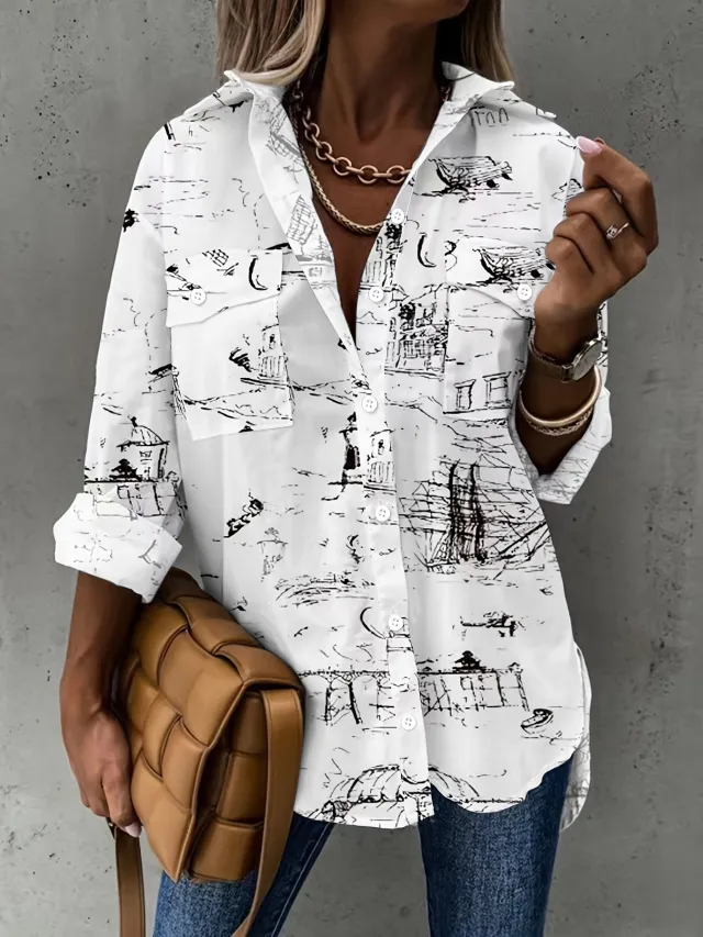 Simple Casual Long Sleeve Shirt With Pocket Fj - Shop at LoveMi