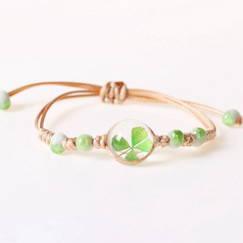 Ceramic Jewelry Dried Flower Clover Bracelet Weaving