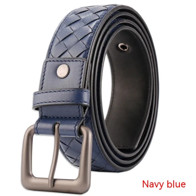 Hand woven Belt PU Leather Leisure Blue - Shop at LoveMi
