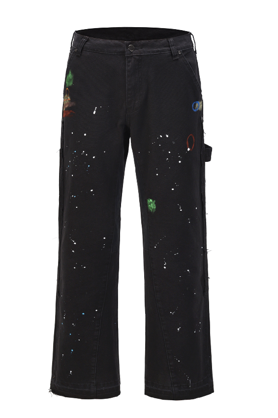Men's Splattered Graffiti Micro-Flare Splicing Workwear Jeans