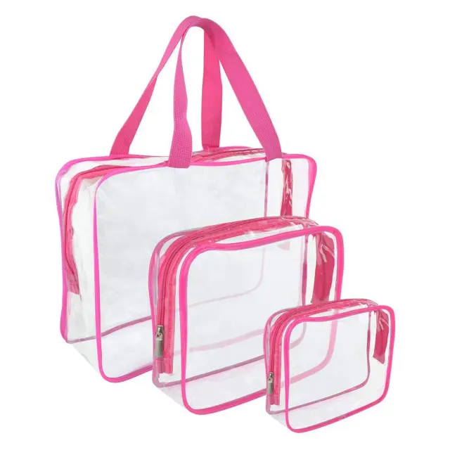 Pvc Waterproof Wash Cosmetic Bag Three piece Set Rose - Shop at LoveMi