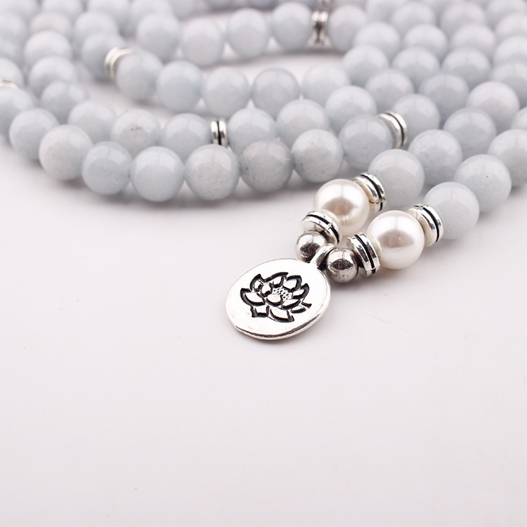 Europe and the United States 8mm blue stone 108 Marathon bracelet or necklace Lotus charm yoga bracelet