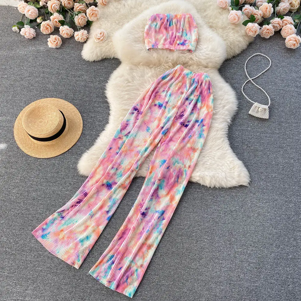 Women's Short Tube Top High Waist Trousers Suit