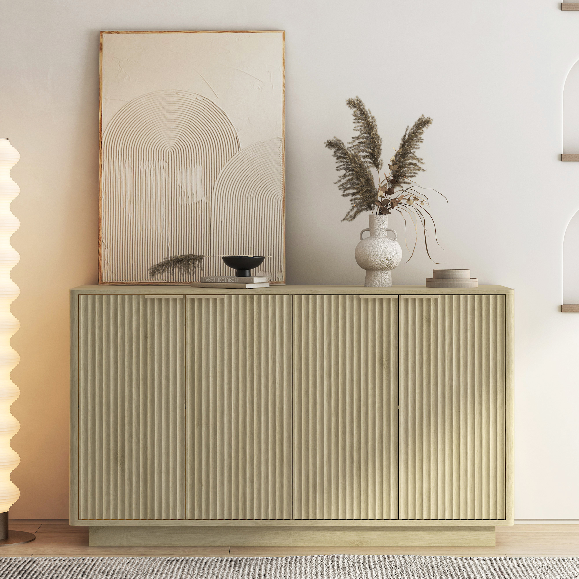 WoodModernBuffetCabinetWithStorage,FlutedSideboardLargeBuffetWithAdjustableShelves,Credenza,AccentCabinetConsoleTable