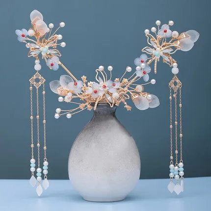 Ancient Style Headdress Hanfu Hairpin Comb Set White - Shop at LoveMi