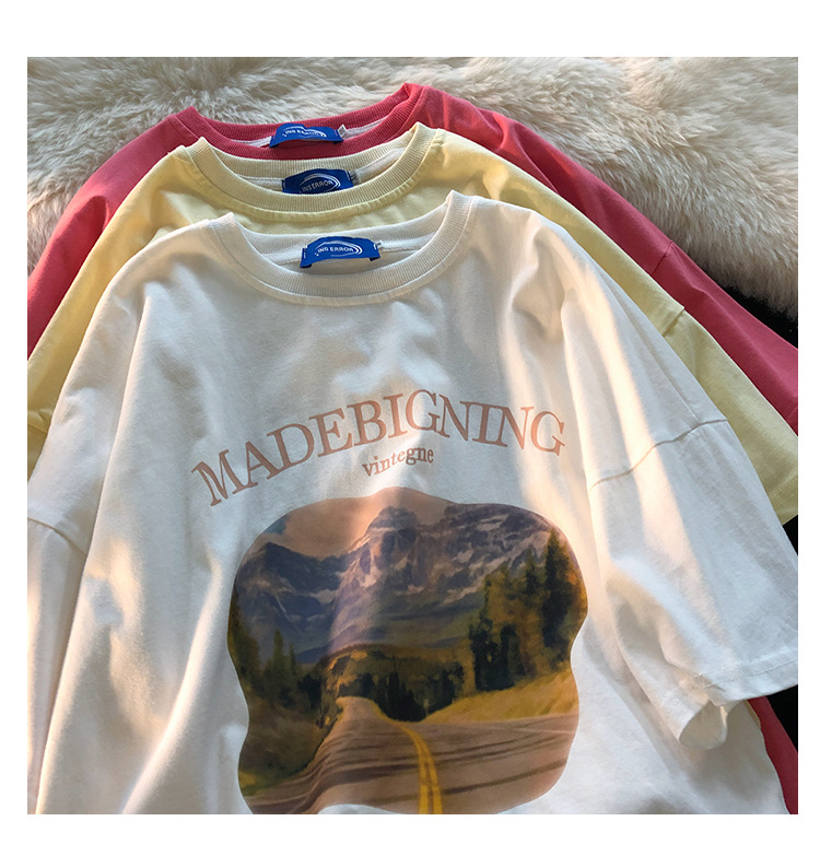 Retro Hong Kong Style Oil Painting Cream Yellow Short-sleeved T-shirt