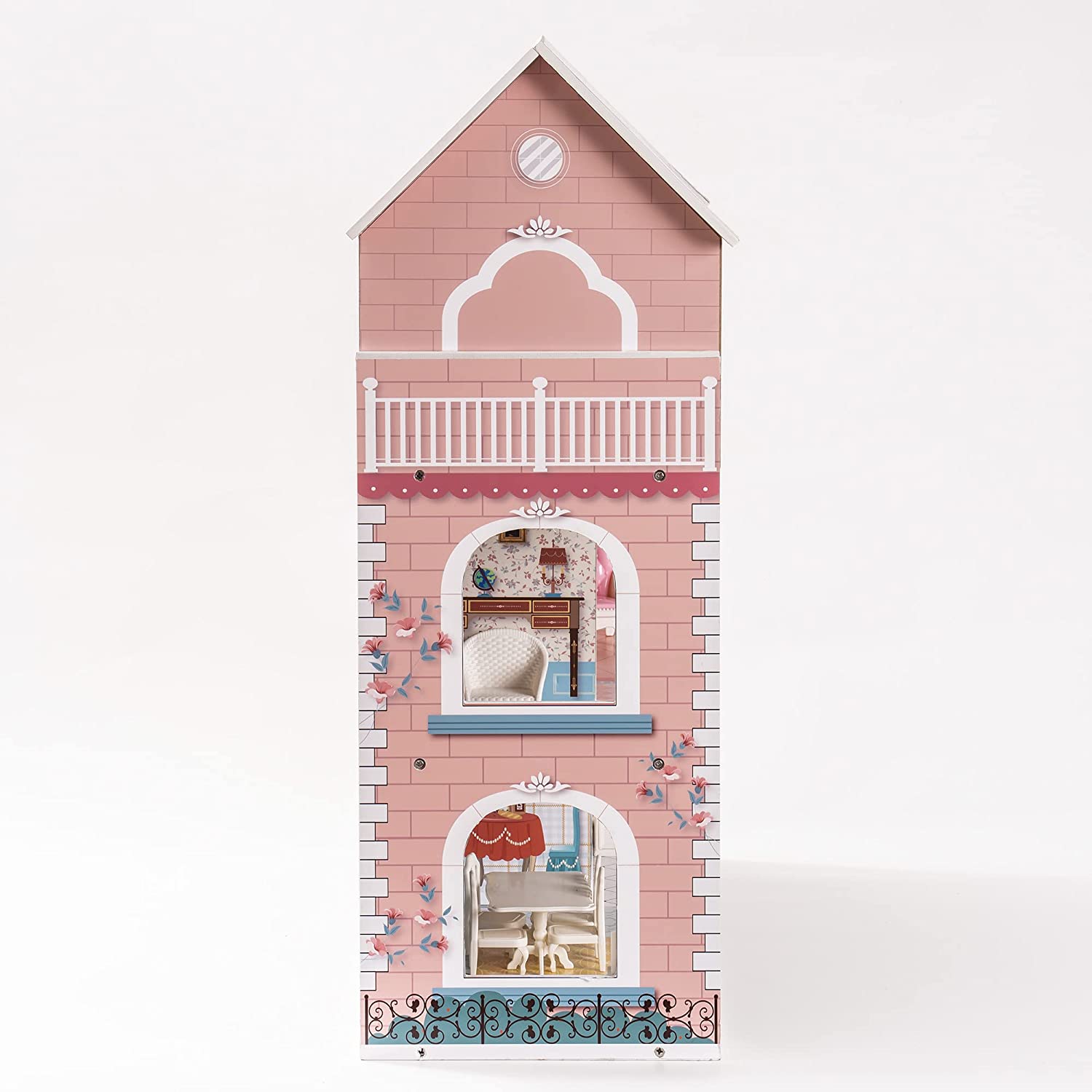 Wooden Dollhouse For Kids Girls Toy Gift. Features: Dreamhouse Dollhouse with Furniture & Accessories Features, Girl's dream dollhouse-Realistic Design and fun game experience, The interior is very colorful and illustrated with much detail, Sturdy and dur