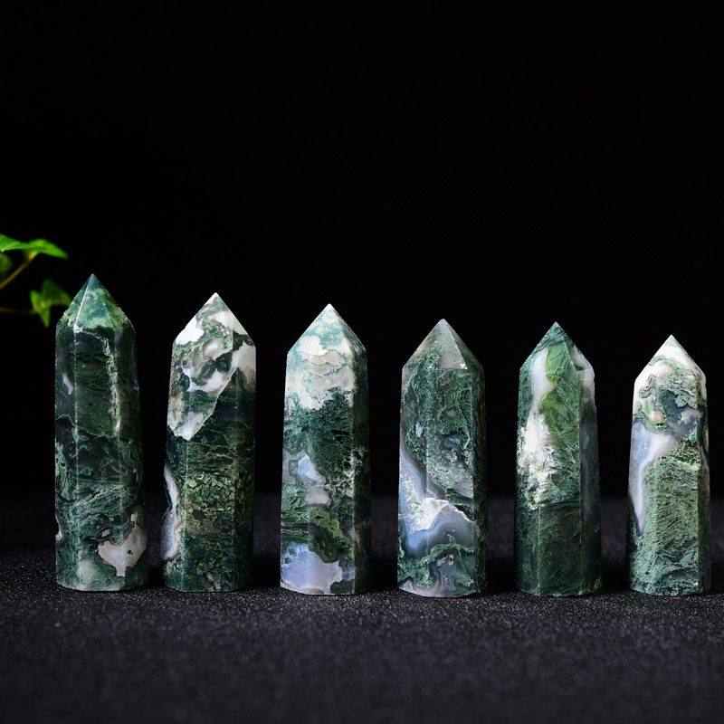 Natural Water Grass Agate Single Pointed Column With Hole Raw