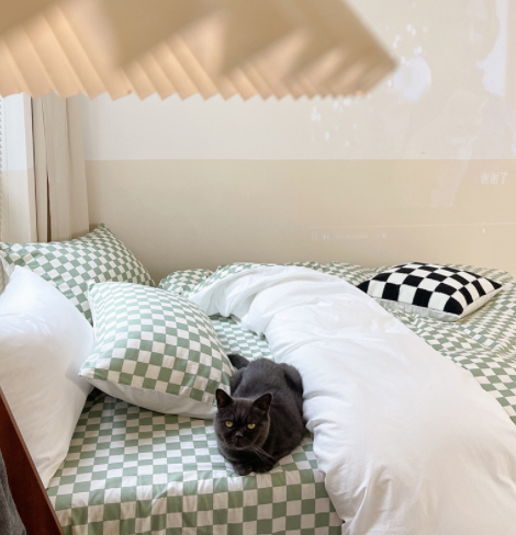 Checkerboard Retro Cotton Bedding Set Of Four Korean Style