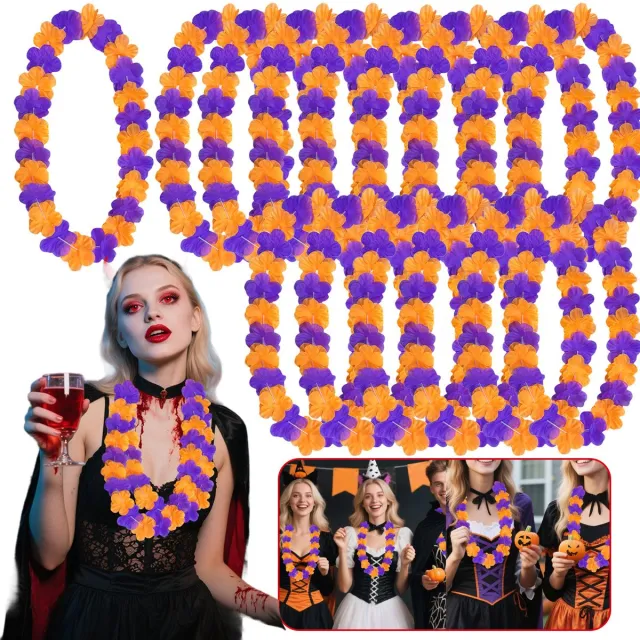 Halloween Leis Hawaiian Leis Necklace Tropical Flower Lei Floral Luau Party Decorations Orange Purple Dance Garland Headbands Photo Booth Photo Pro... 24Pcs - Shop at LoveMi