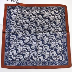 Men's Fashion Vintage Cashew Flower Silk Scarf - Dark Blue - View 1