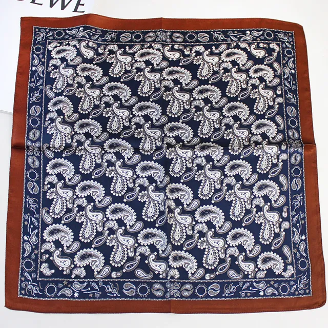 Men's Fashion Vintage Cashew Flower Silk Scarf Dark Blue - Shop at LoveMi