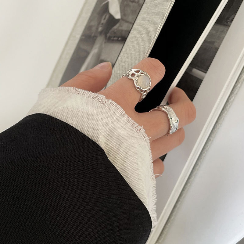 S925 Silver Geometric Irregular Ring Female Retro Fashion Gemstone