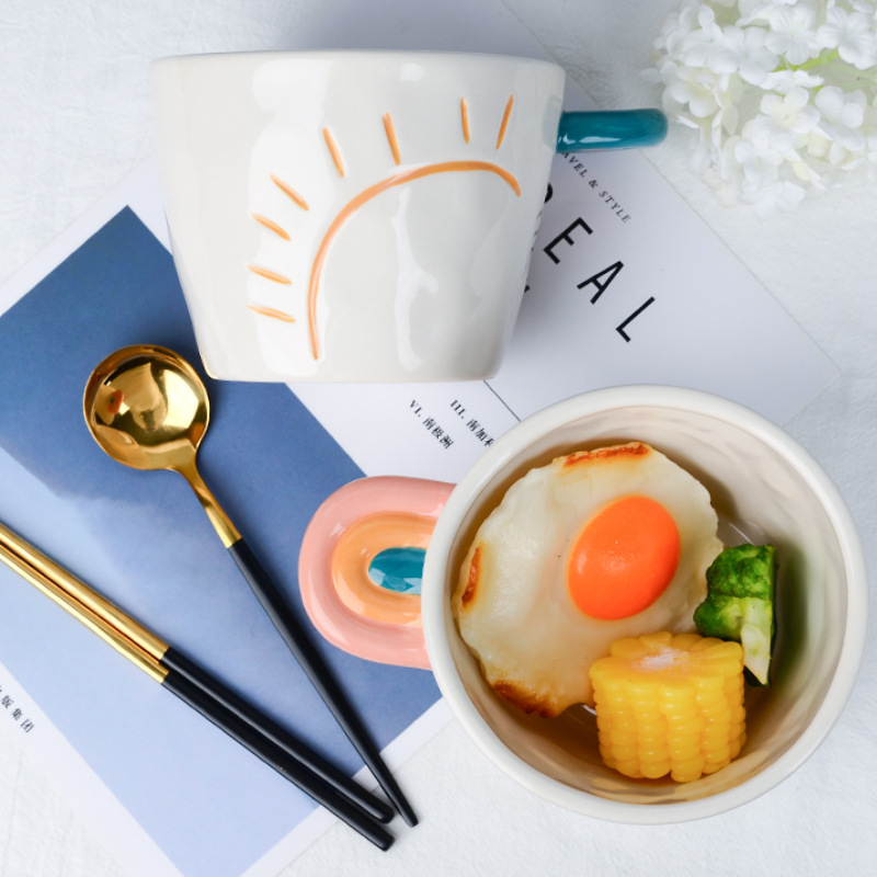 Hand Painted Ceramic Rainbow Bowl Hotel Tableware Set Home Rice Bowl