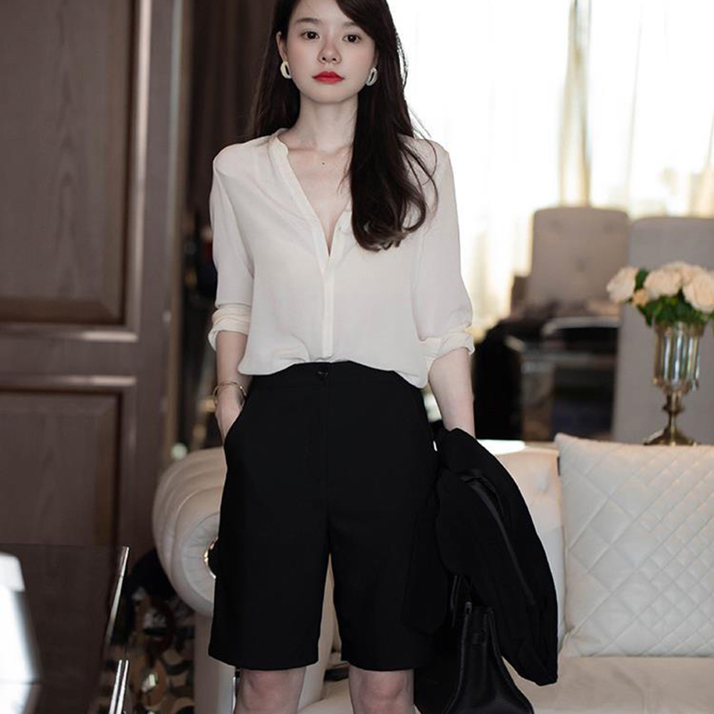 Casual Pants Drape Thin Wide Leg Five Point Straight