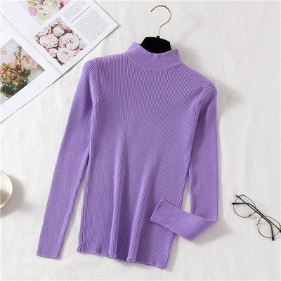 Slim Fit Half high Collar Long Sleeves Bottoming Shirt Pure Color All matching Sweater Purple - Shop at LoveMi