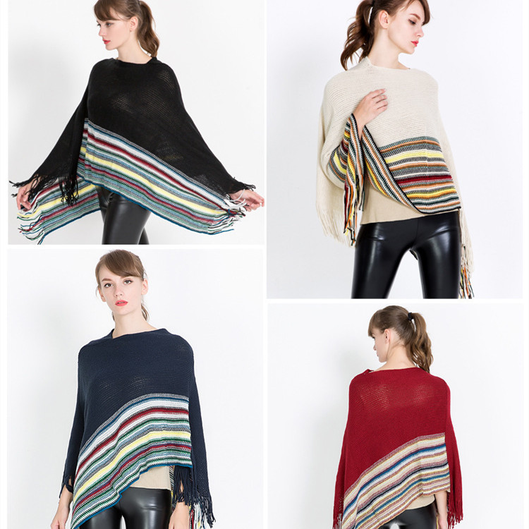 Warp-knitted Color Block Jacquard Striped Pullover Shawl