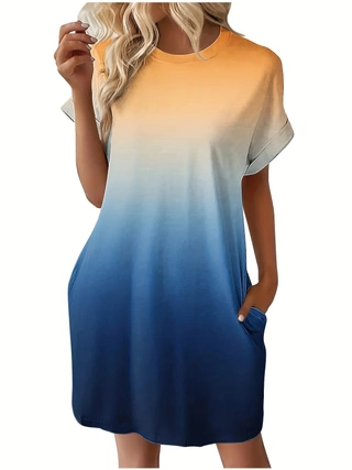 Short Sleeve Printed Pocket Dress