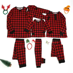 Christmas Plaid Printed Parent-child Wear Long Sleeve Pyjamas - Red - View 1