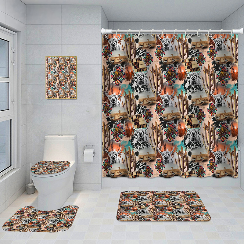 Bathroom Five-piece Set, Shower Curtain, Three-piece Mat Set, Aluminum Alloy Decorative Painting