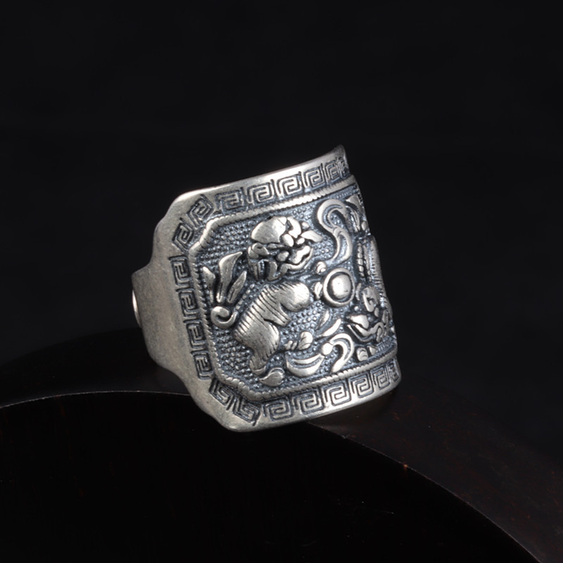 Title 4, Double Sterling Silver Lion Ball Ring Female Re...