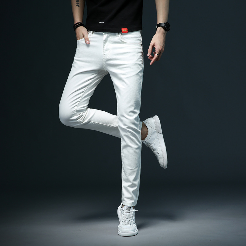 Title 4, Mens All-match Simple White Slim-fit Jeans, Ve...