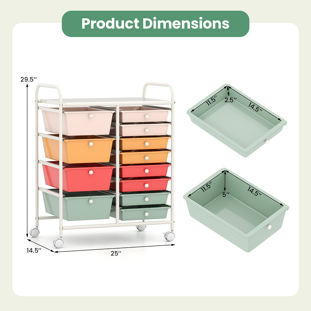 12-Drawer Utility Rolling Cart With Drawers Multi-Use Storage_voghion.com