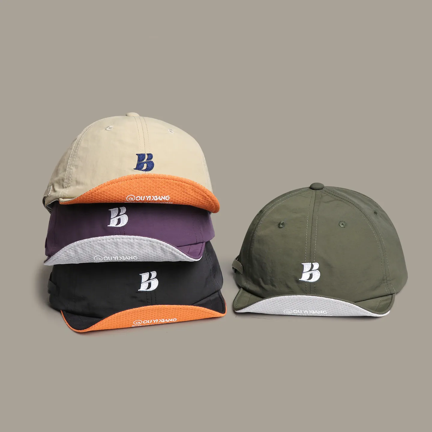 Color-block Quick-dry Embroidered Letter B Wide-brimmed Sun-protective