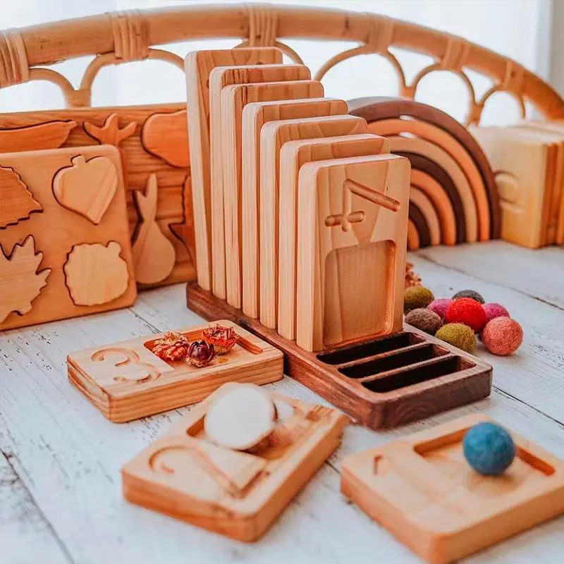 Wooden Montessori Toys Walnut Frame Counting Board Pyramid Tray