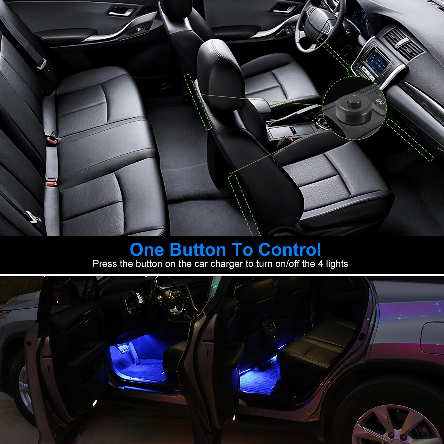 4Pcs Car Interior LED Atmosphere Light Car Charge Decorative Lamp DC 12V Blue Light — foto 8