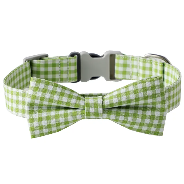 Checkered Dog Collar And Bow Tie In Multiple Colors Green - Shop at LoveMi