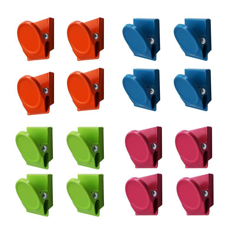 16 Pieces Multi Colour Fridge Magnets, Clips, Magnetic Clips, Bull Dog Clips, Paper Fasteners Split Pins, Large Clips Strong Magnetic Grip, Durable Spring, Ideal For Kitchen, Office,