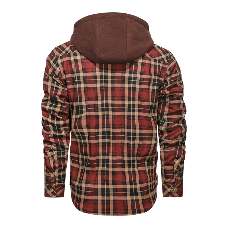 Men long-sleeved plaid jacket regular fit with fleece and detachable hoodies.