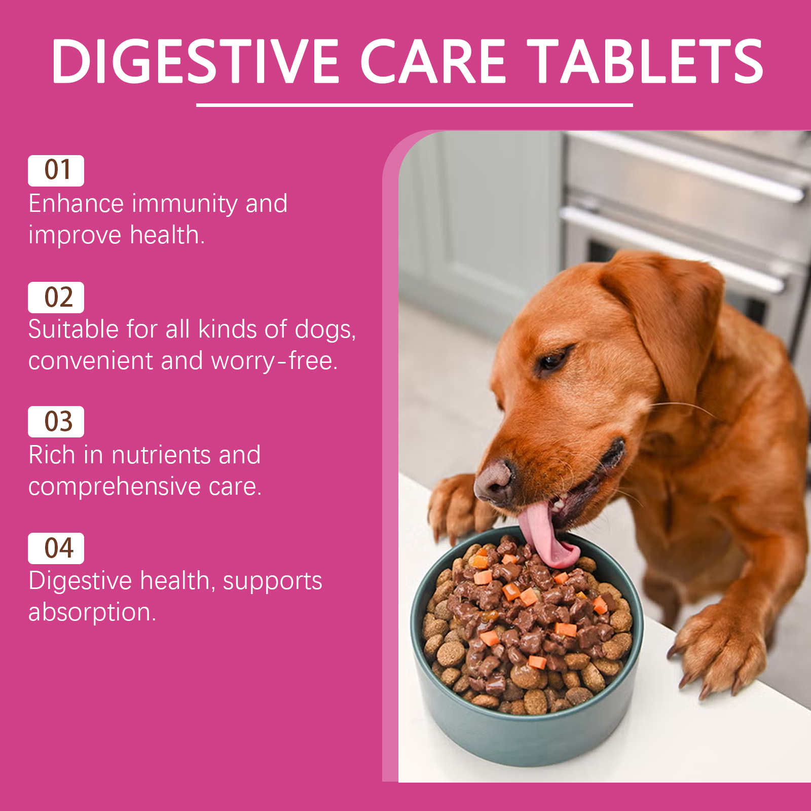 Dog Pre & Probiotic Digestive Care Tablets, Gut Health Supplement For Dogs, Supports Digestion, Immunity, Skin & Vision Health, 80 Chewable Tablets — view 3