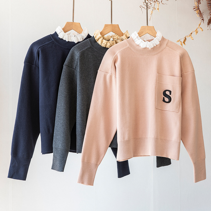 Women's Loose Fake Two-piece Stand-up Collar Sweater